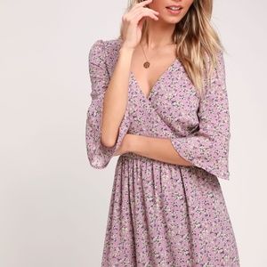 Lulus - Where the Wind Blows Dusty Lavender Floral Print Midi Dress - size XS